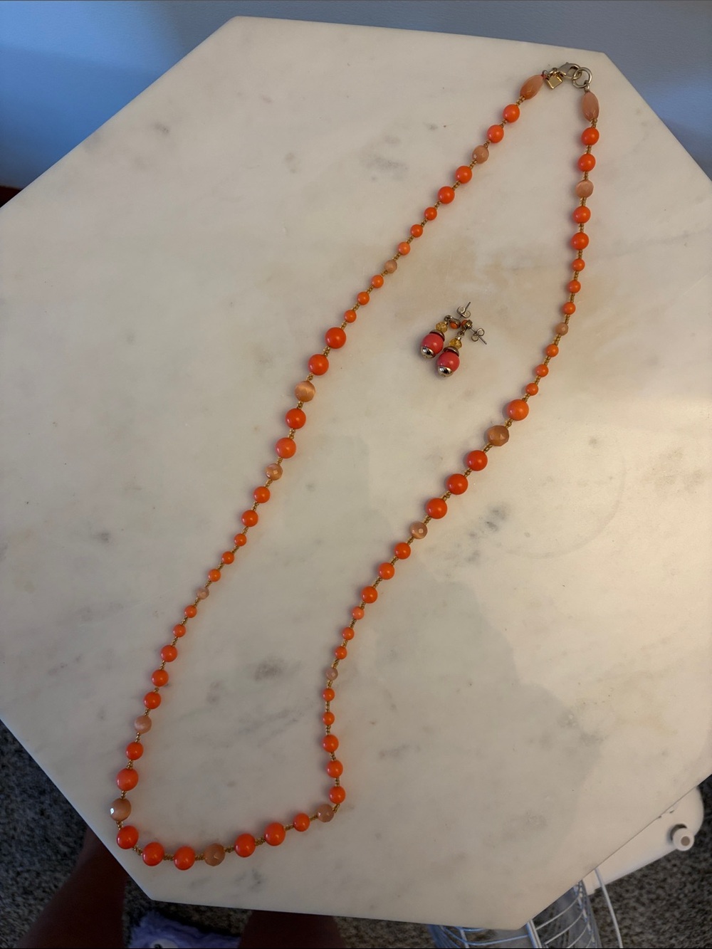 Banana Republic Orange Bead Necklace with Drop Earrings